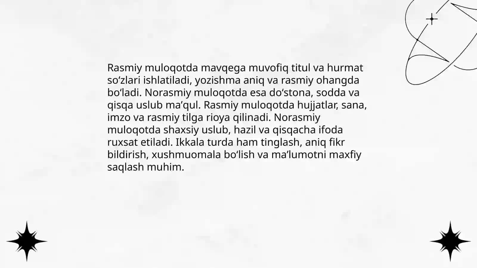 Kasbiy muloqot uslubiyati qoidalari 4