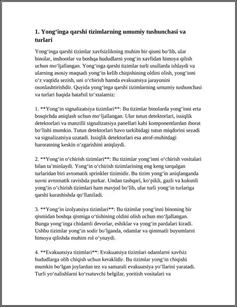 Yong‘inga qarshi tizimlar va ularning olib boradigan tadbirlarini o‘rganish 4