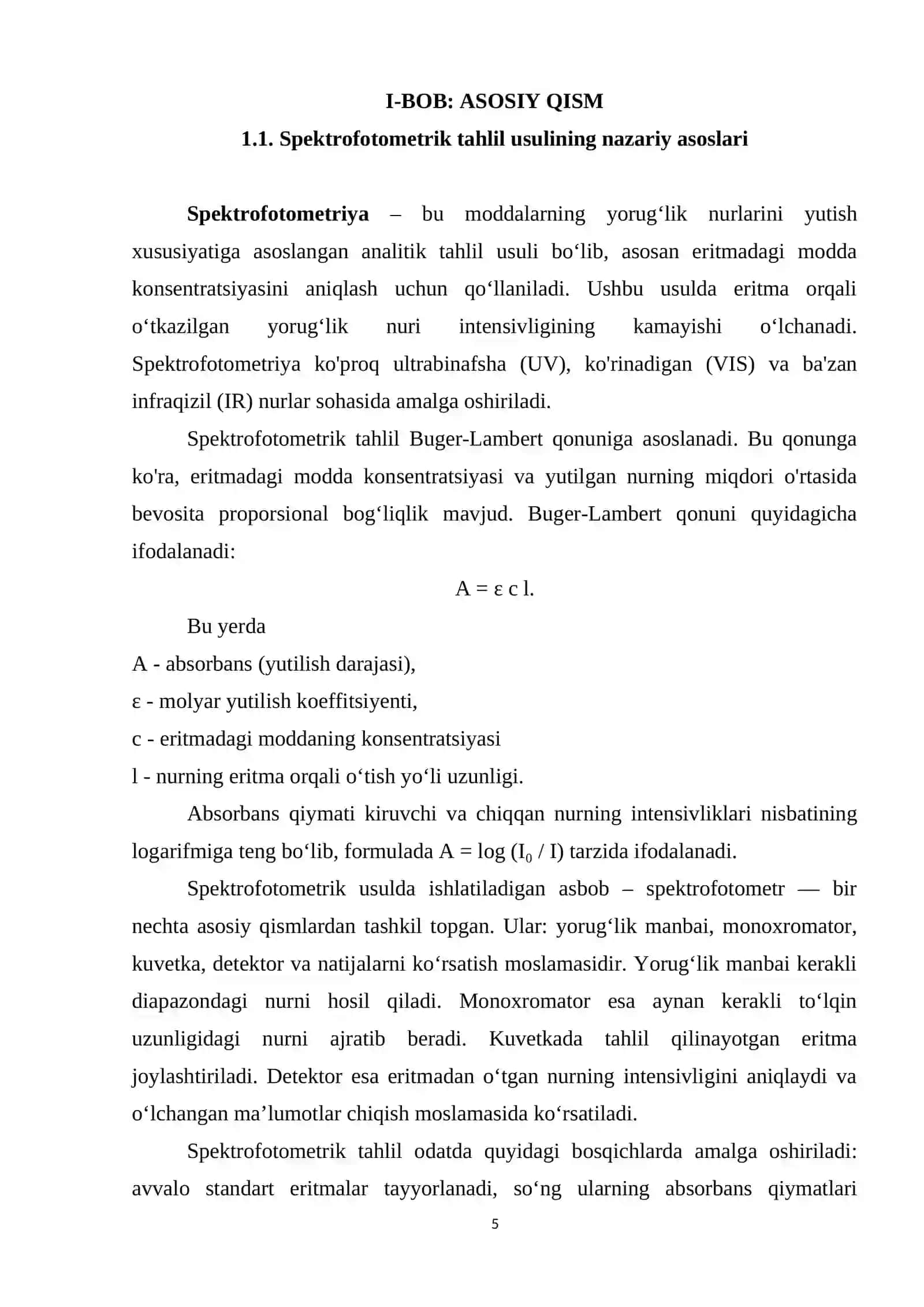 Fe ³⁺ ionini sulfosalisil kislotasi bilan spektrofotometrik usulda aniqlashning optimal sharoitlarini o’rganish 4