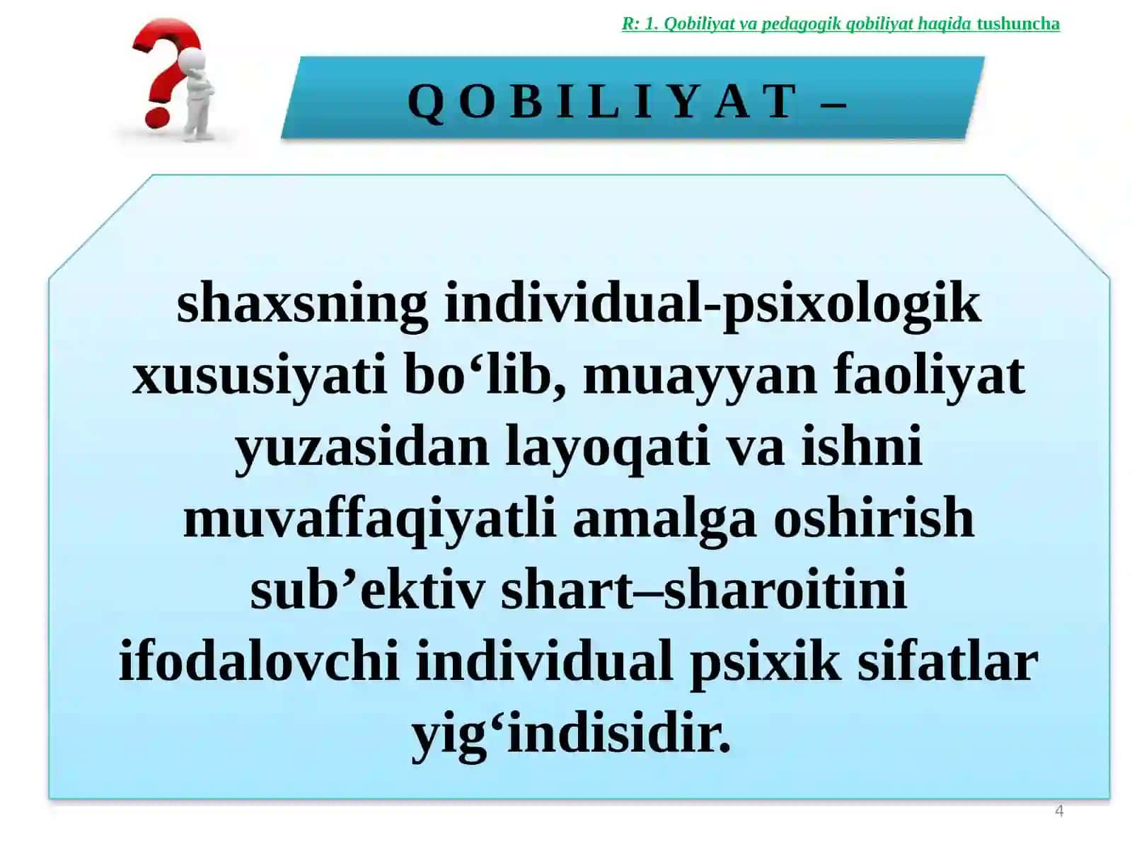 O‘qituvchi fаоliyatidа pеdаgоgik qоbiliyat.Kommunikativmalakalarvata’sirko‘rsatish 4