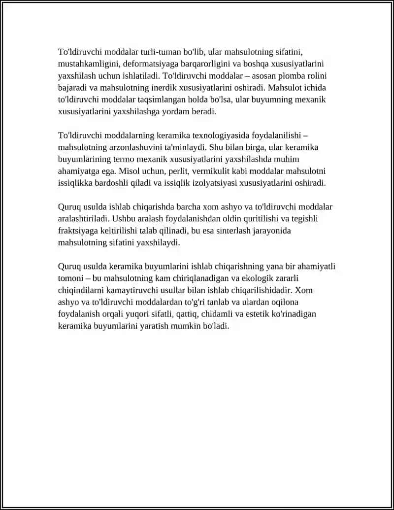 QURUQ USULDA KERAMIK BUYUMLAR ISHLAB CHIQARISH TEXNALOGIYASI 4