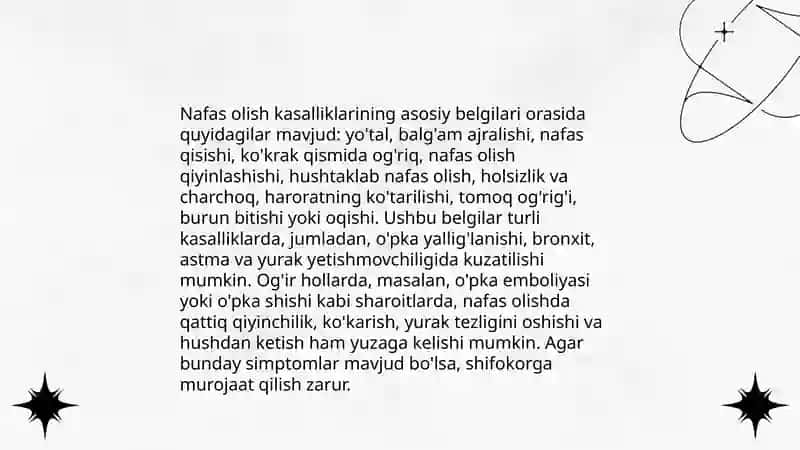 Nafas olish tizimi kasalliklarida bemorlarni kuzatish va parvarish qilish 4