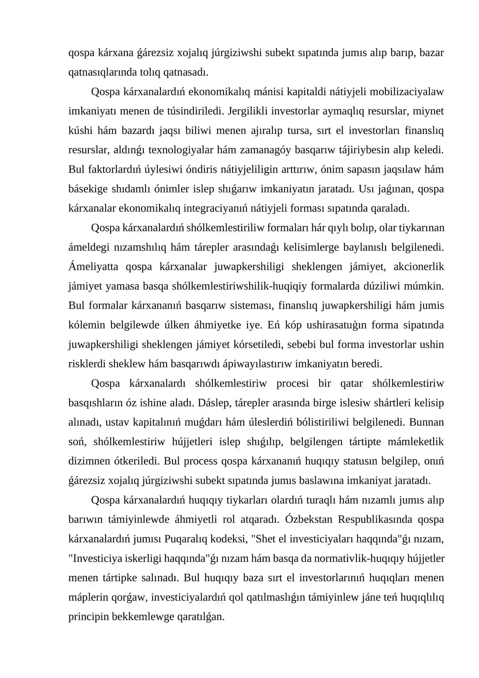 Ózbekstanda qospa kárxanalardıń házirgi jaǵdayı hám rawajlanıwı 4