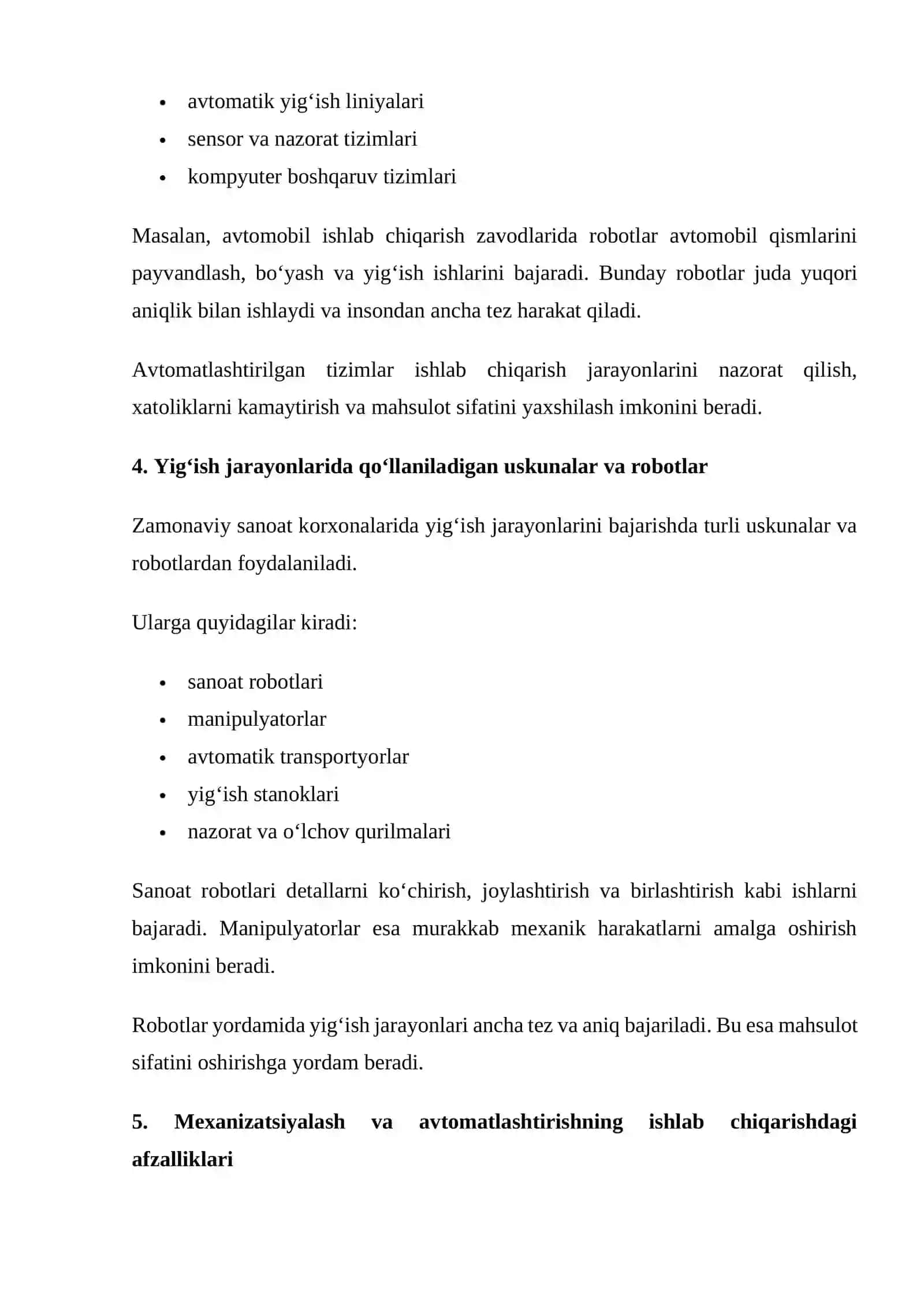 Yig'ish jarayonlarini mexanizatsiyalash va avtomatlashtirish 4