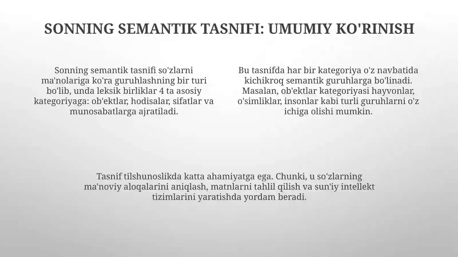 Sonning semantik tasnifi bo'yicha tushuntirish va mavzu bo'yicha savol javob o'tkazish 4