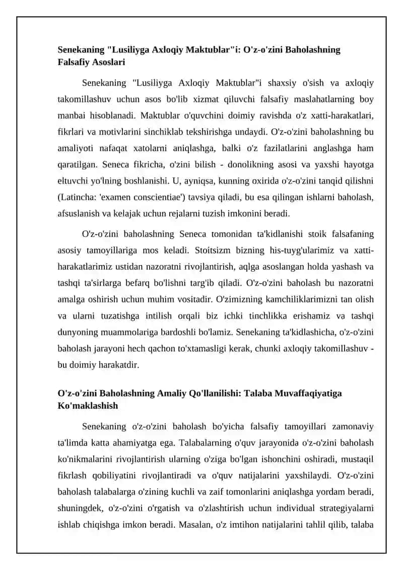 Seneka "Lutsiliyga axloqiy xatlari" va talabaning o‘zini baholashi 4