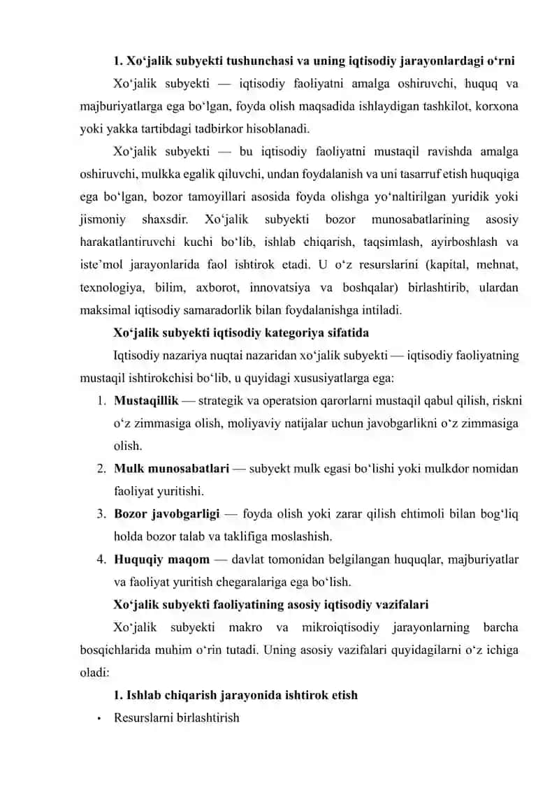 BIZNES JARAYONIDA XO‘JALIK SUBYEKTI VA UNING KAPITALINI TASHKIL TOPISH STRUKTURASI 4