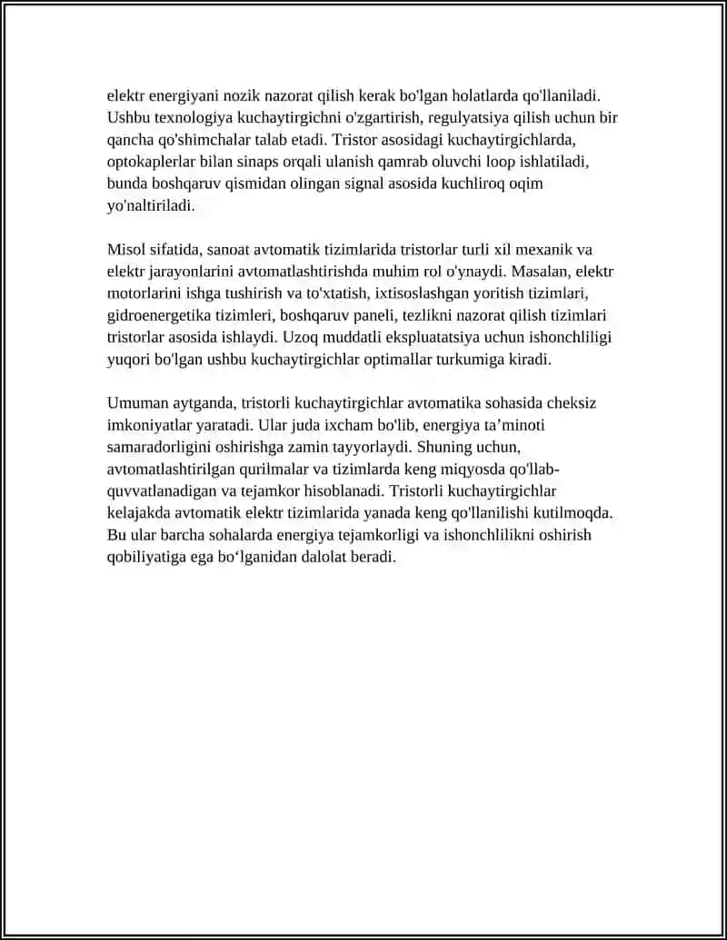 AVTOMATIKA SXEMALARIDA TRISTORLI KUCHAYTIRGICHLARNI OʻRGANISH VA TAVSIFLARNI TADQIQ QILISH 4