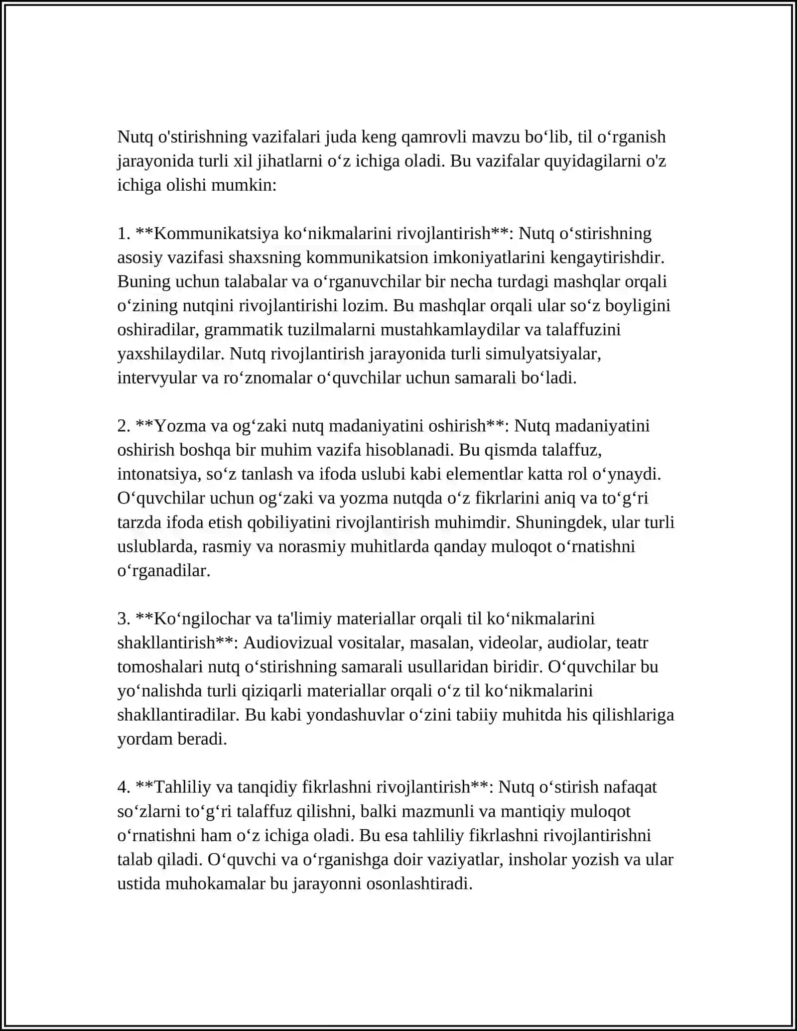 NUTQ O'STIRISH METODIKASI FANINING MAQSADI, VAZIFALARI, METODLARI VA USULLARI BO'YICHA SXEMA TUZISH 4