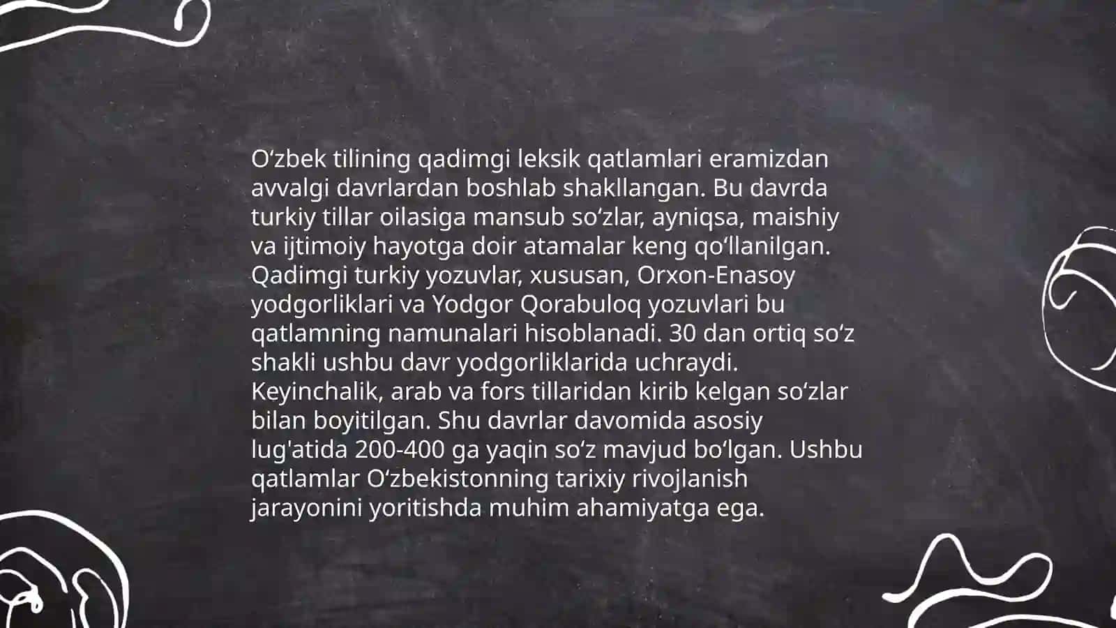 Leksikografiya haqida maʼlumot.Oʻzbek tili leksikasing tarixiy taraqqiyoti 4