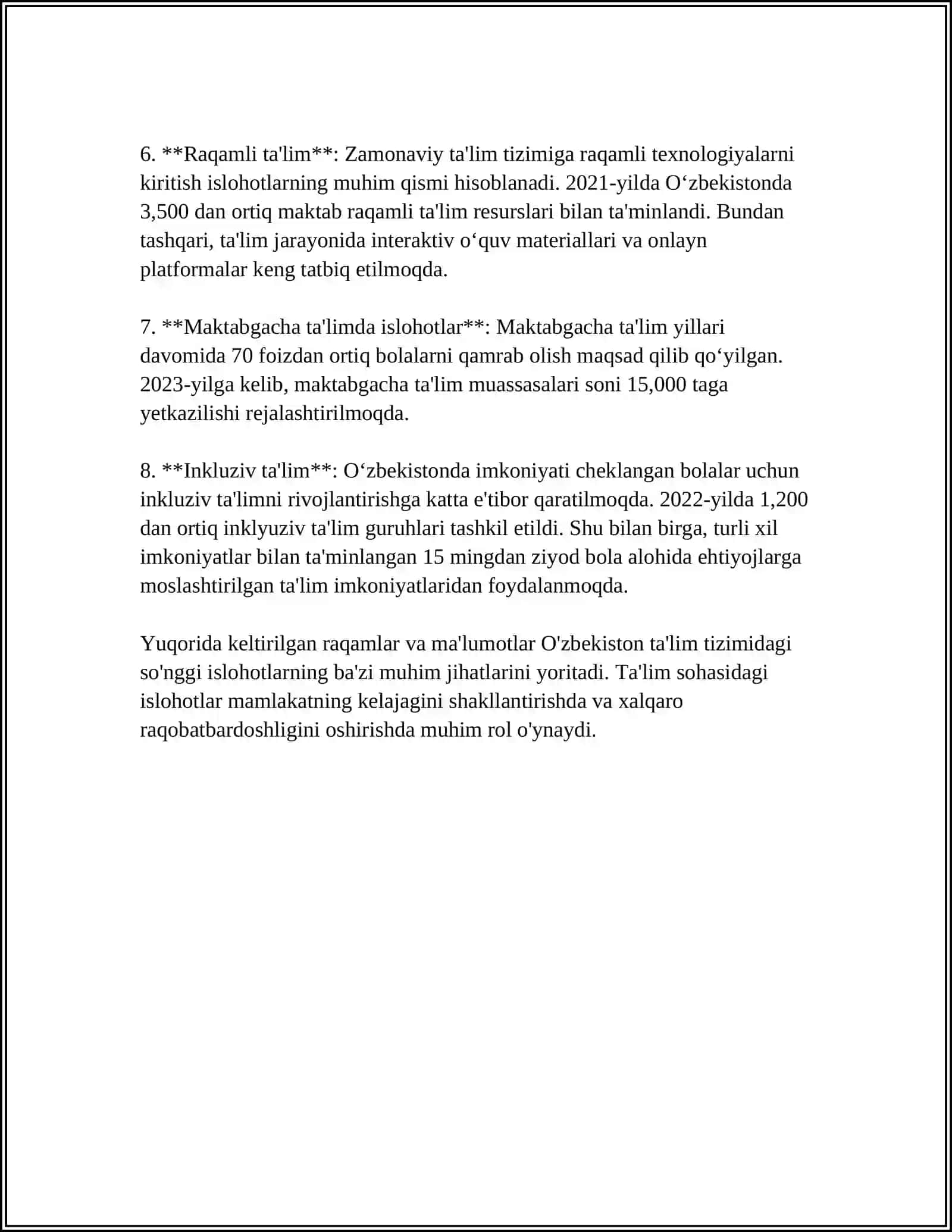 O'ZBEKISTONDA IJTIMOIY SOHADA AMALGA OSHIRILAYOTGAN O'ZGARISHLAR MAZMUN VA MOHIYATI 4