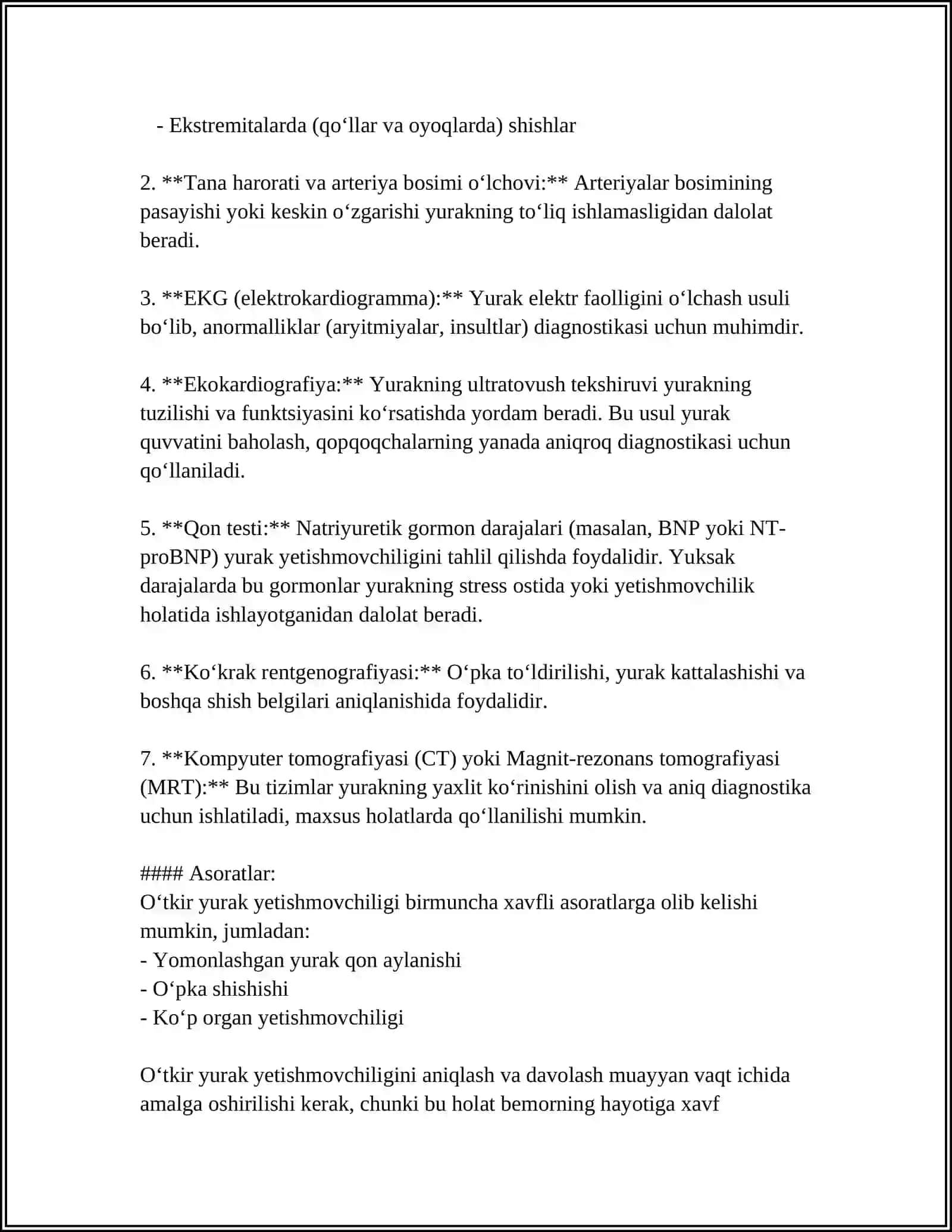 O'TKIR YURAK YETISHMOVCHILIGIDA ZUDLIK BILAN KO'RSATILADIGAN TERAPEVTIK YORDAM PRINSPLARI 4