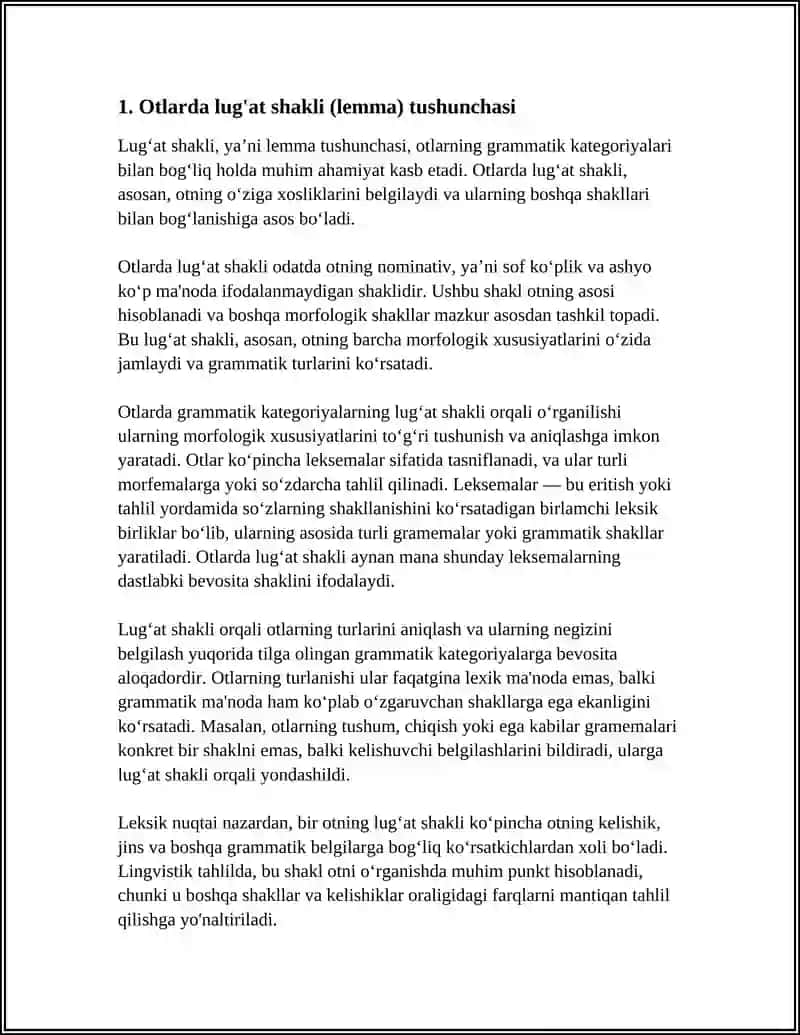 OTLARNING GRAMMATIK KATEGORIYALARI LUG’AT SHAKLI HAQIDA TUSHUNCHA OTLARNING TURLANISHI, NEGIZNINI ANIQLASH 4