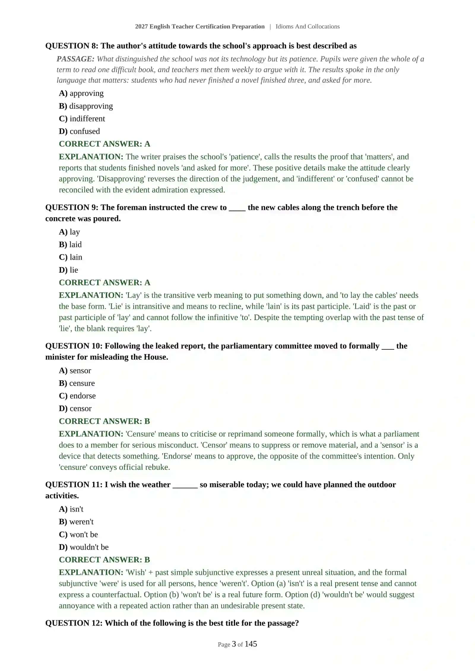 ENGLISH LANGUAGE TEACHER ASSESSMENT - IDIOMS AND COLLOCATIONS - 2027 CERTIFICATION PREPARATION 4