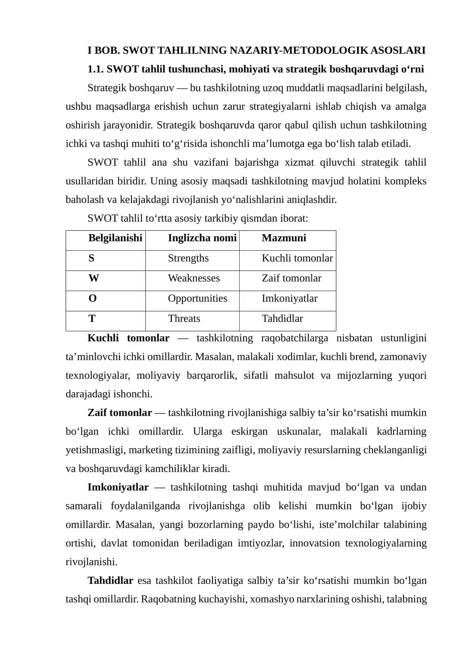 SWOT TAHLIL ASOSIDA STRATEGIK QAROR ISHLAB CHIQISH 4