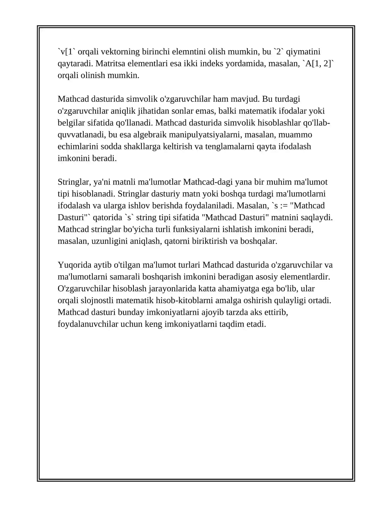 MATHCAD DASTURLASH ELEMENTLARI 4