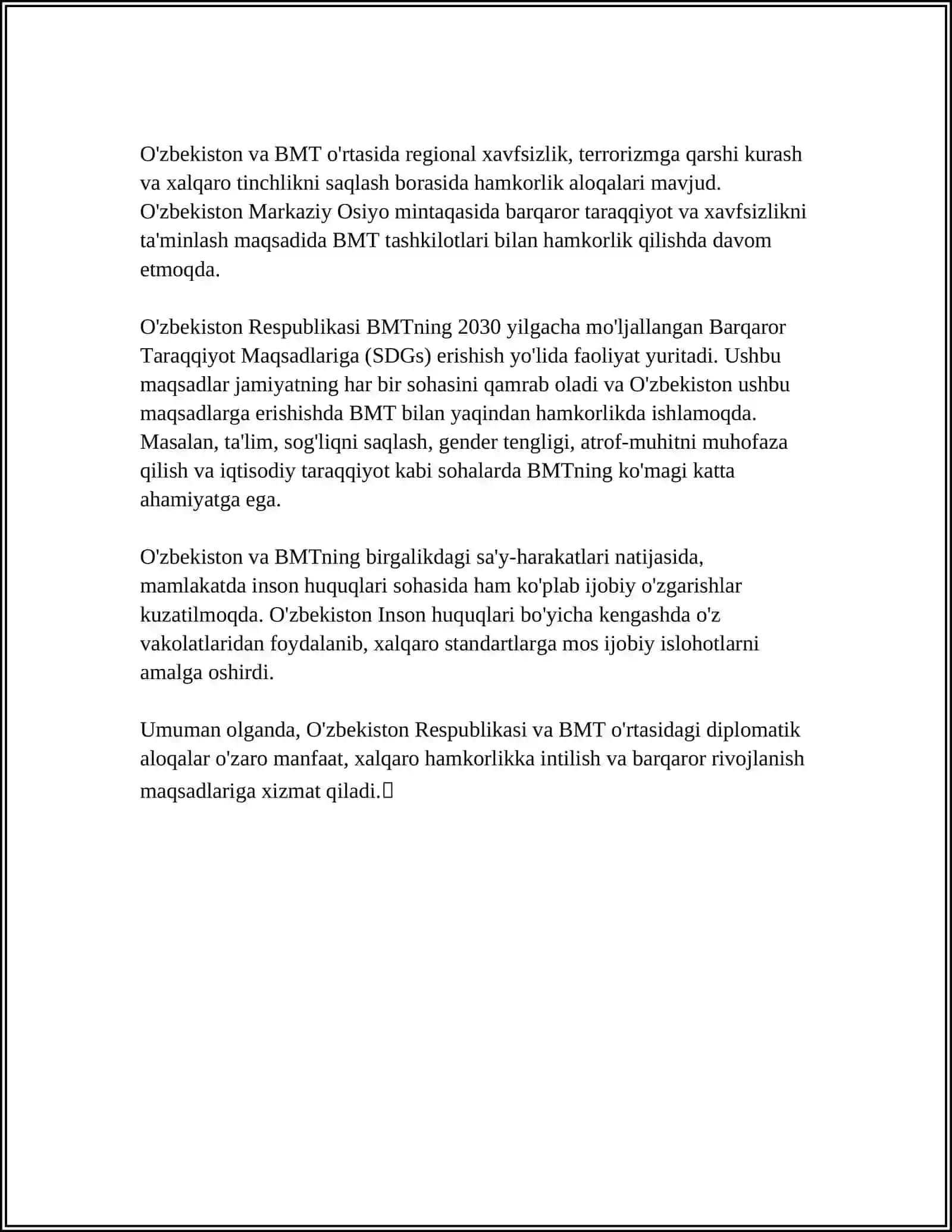 O'ZBEKISTON RESPUBLIKASI VA BIRLASHGAN MILLATLAR TASHKILOTI 4
