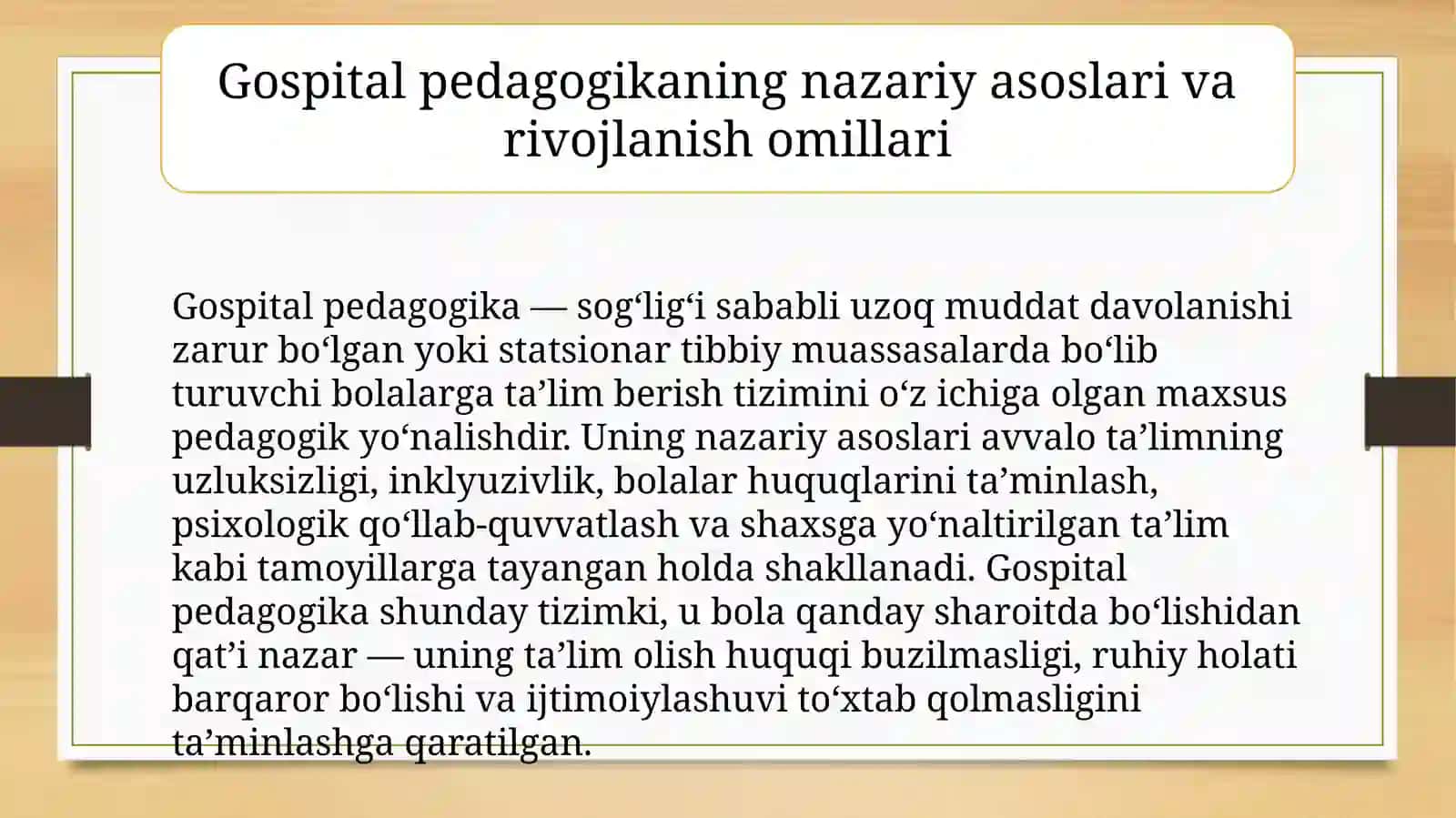 O'zbekistonda gospital pedagogikaning me'yoriy huquqiy bazasini tahlil qilish. 4