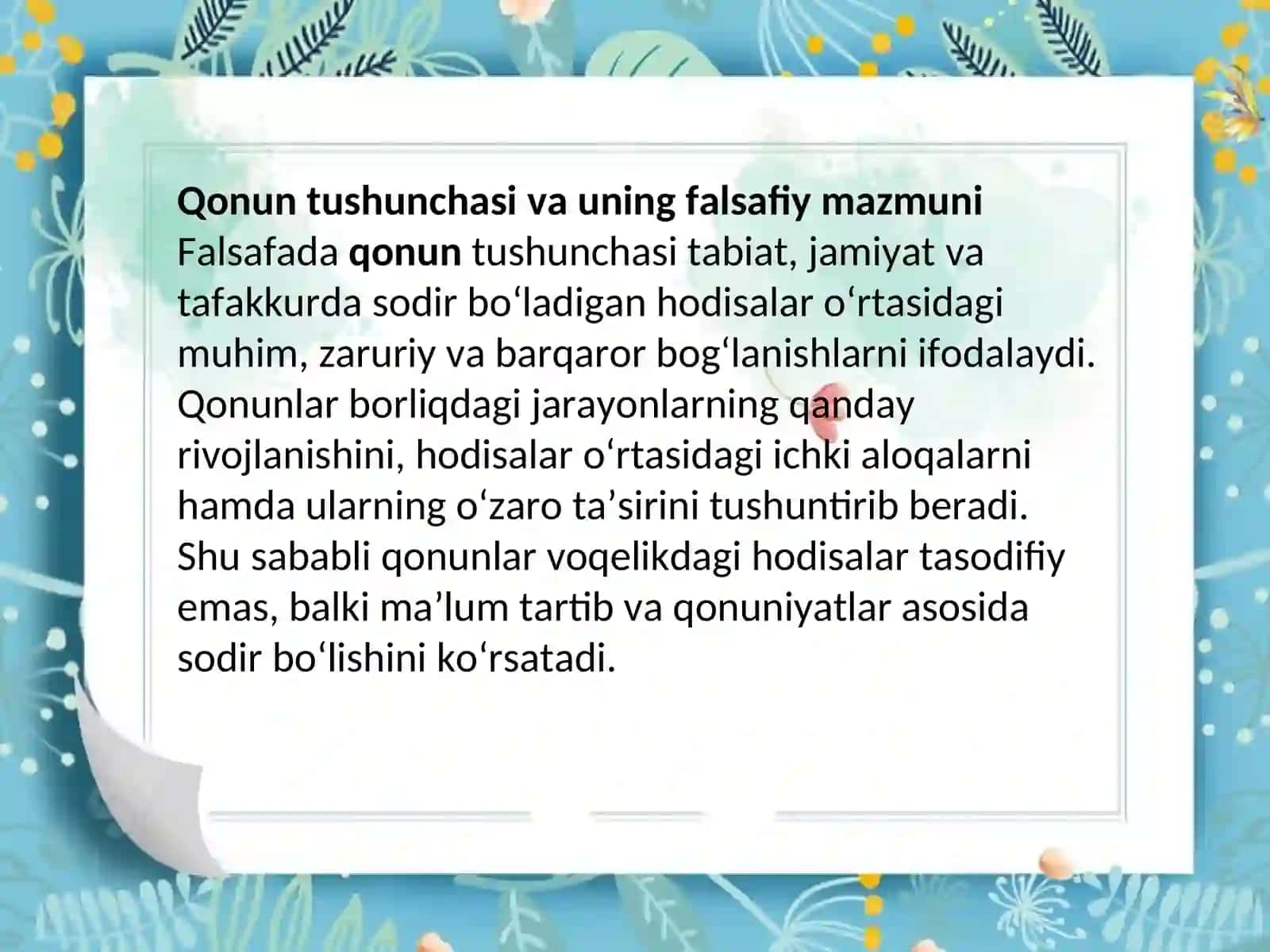 Qonun tushunchasi va miqdor hamda sifatning o‘zaro o‘tish qonuni. 4