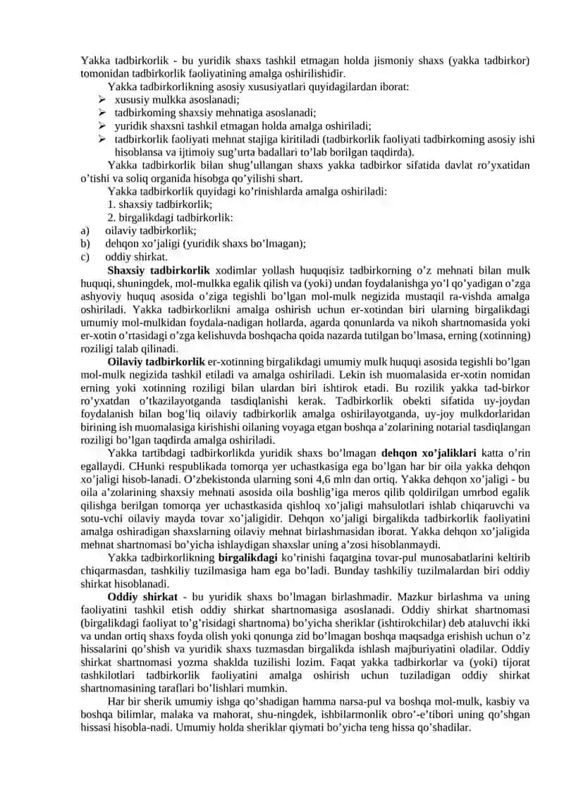 Tadbirkorlikfaoliyatining tashkiliy-huquqiy shakllarini 4