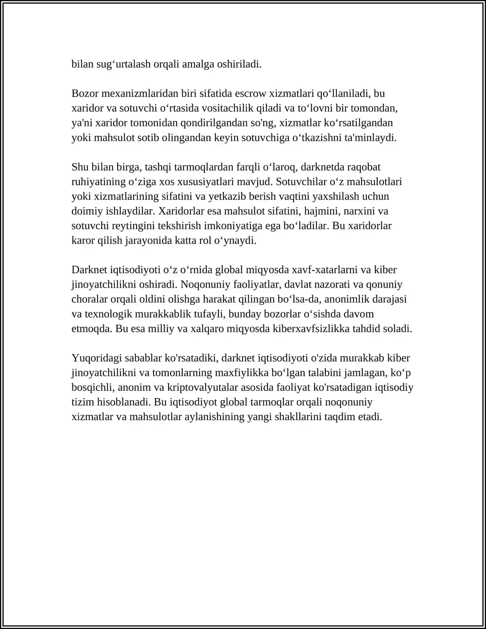 DARKNET IQTISODIYOTI VA KIBERJINOYATCHILIK REFERAT 4