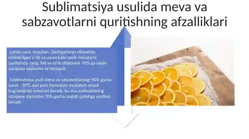 Sublimatsion usulda meva va sabzavotlarni quritish jararayonining afzalliklari 4