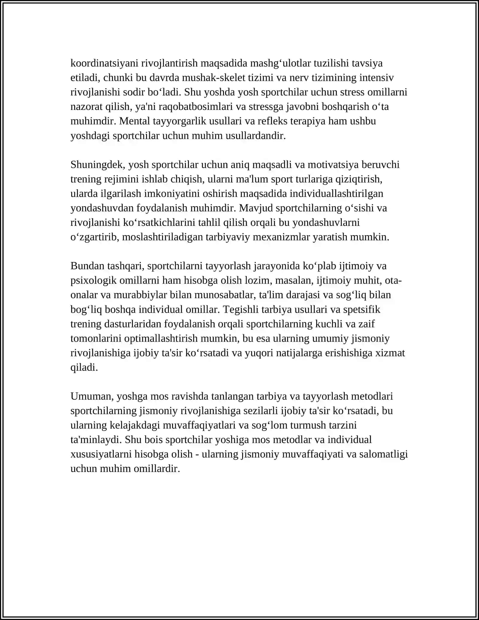 TARBIYA USULLARIDAN FOYDALANISHDA SPORTCHILARNING YOSH VA INDIVIDUAL SIFATLARINI HISOBGA OLISH 4