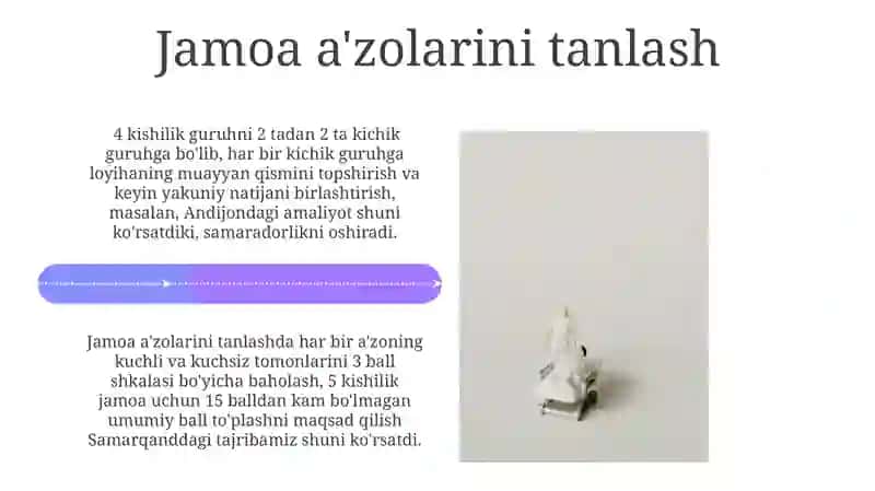 Juftlik, kichik guruh va jamoada oʻquv loyihalarini tayyorlash 4
