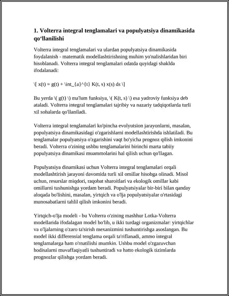 BIOLOGIK JARAYONLARNI MODELLASHTIRISHDA INTEGRAL HISOB TRTBIQLARI 4