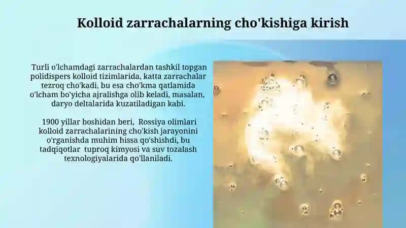 Polidispers sistemalarda kolloid zarrachalarning chòkishi 4