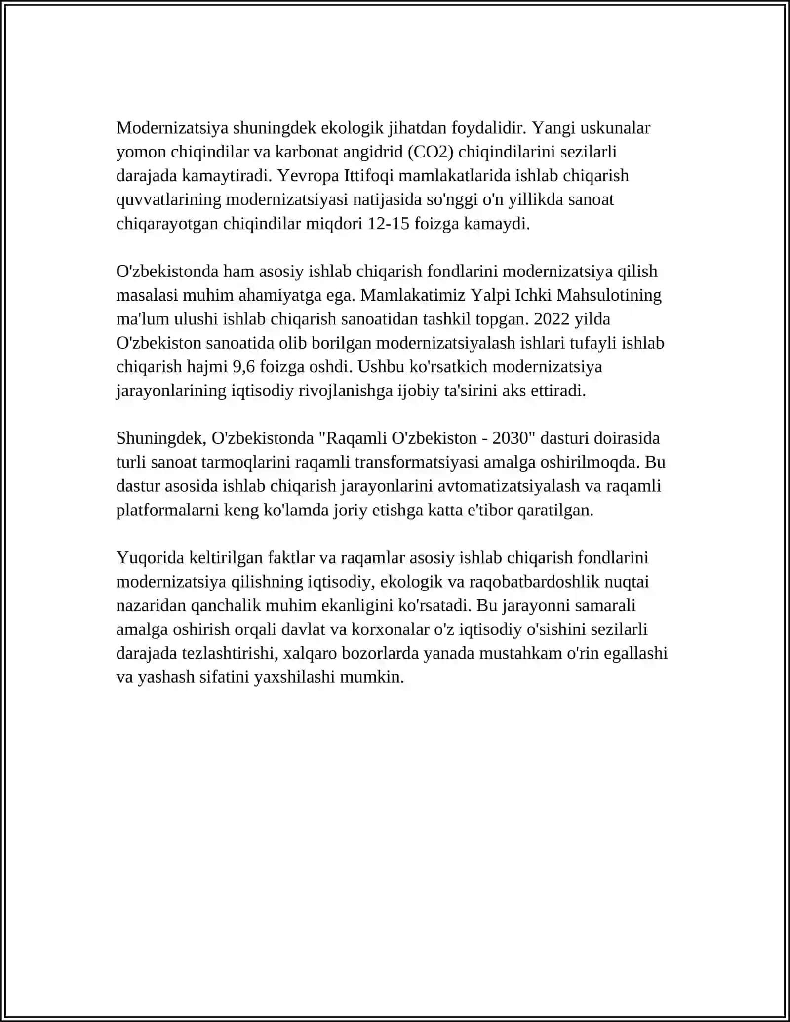 SANOAT KORXONALARIDA ASOSIY ISHLAB CHIQARISH FONDLARINI YANGILASHNING SAMARADORLIGI 4