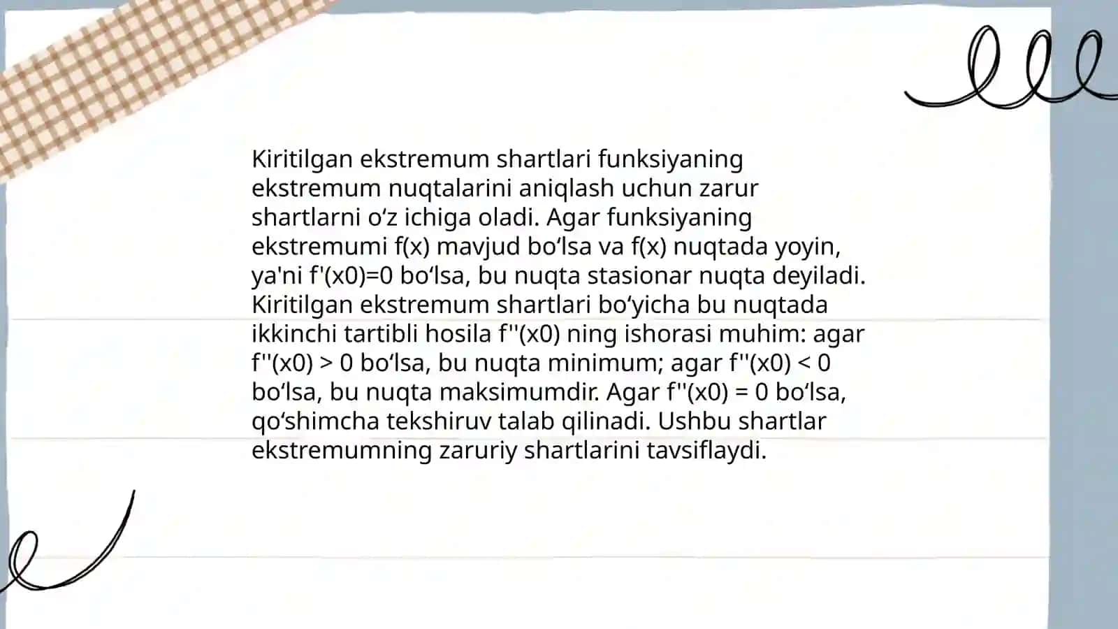 Nuqtada differensiallanuvchi bo'lmagan funksiyalarning ekstremumi 4
