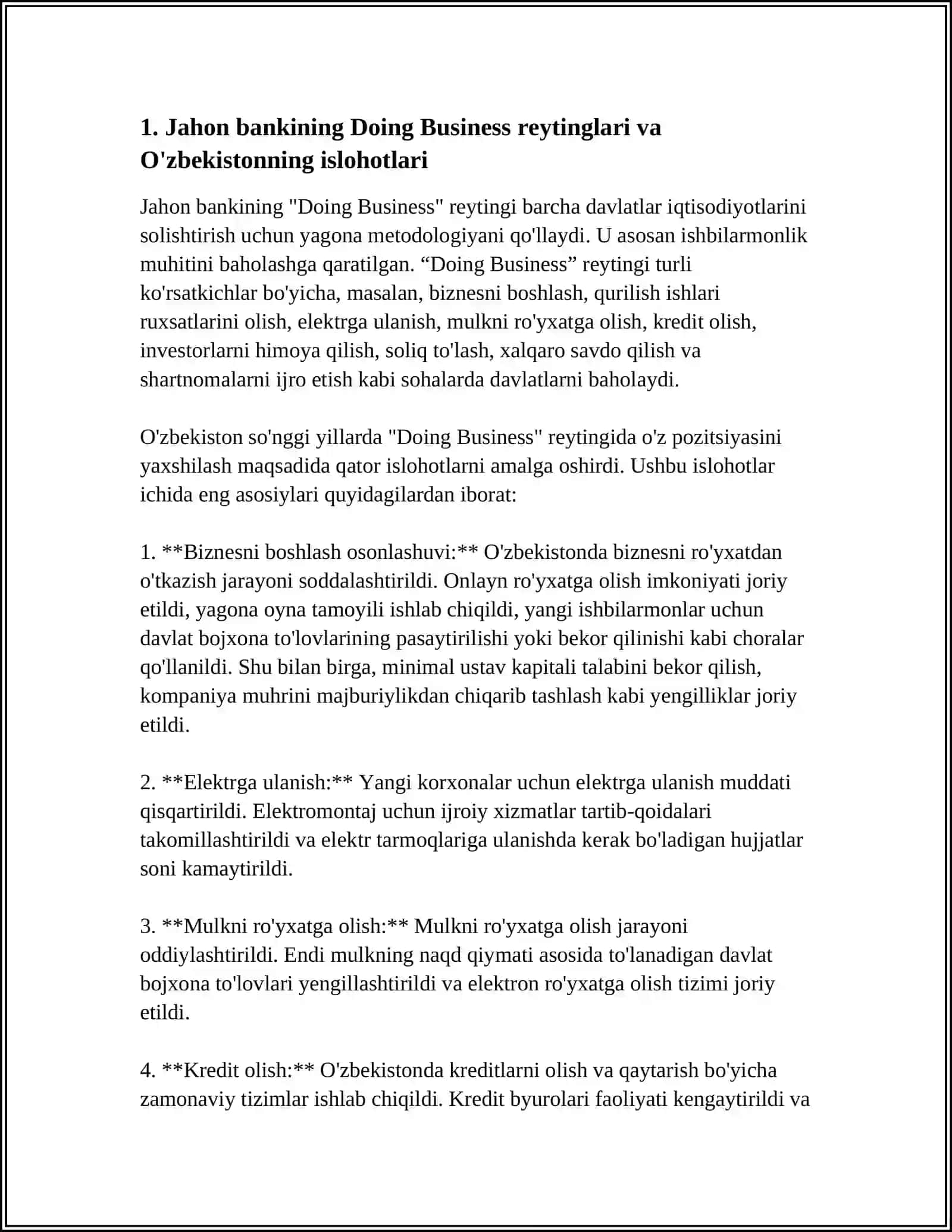 IQTISODIY SOHADAGI USTUVOR XALQARO REYTINGLAR VA ULARGA OZBEKISTONNING INTEGRATSIYALASHUVI 4