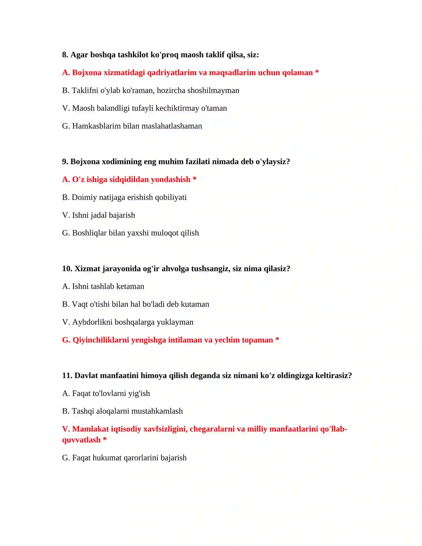 Bojxona qo‘mitasiga ishga kirish testlari 4