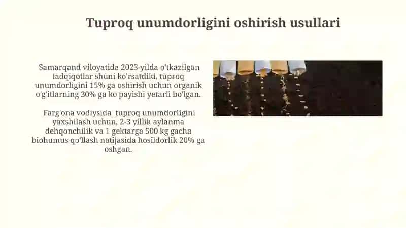 Tuproq unimdorligini oshirish va ekinlarni diversifikasiya qilish 4