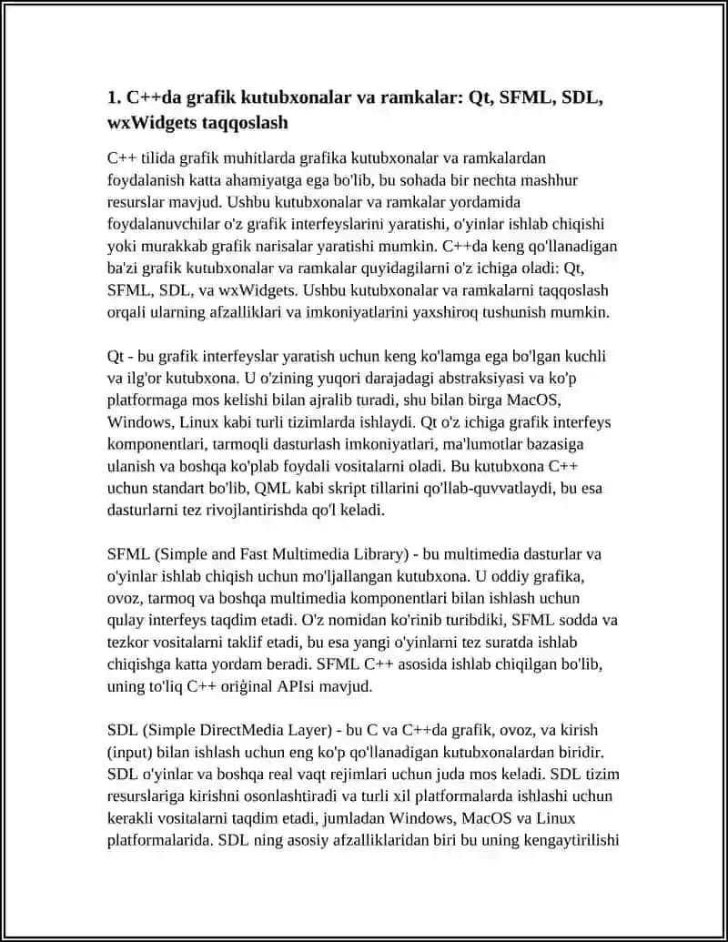 C++GRAFIK MUHITIDA GRAFIK FIGURALARINI YARATISH. INTEGRALLASHGAN DASTURLASH MUHITLAR TARKIBI VA KOMPONENTLARINI TAHLIL QILISH 4