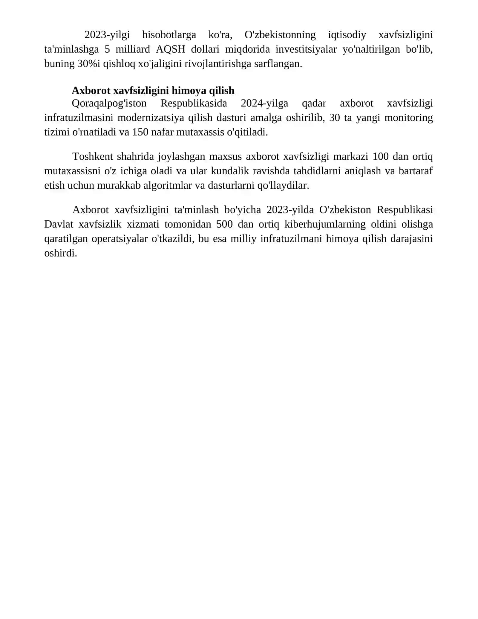 Milliy xavfsizlikni ta'minlash borasida amalga oshirilayotgan ishlar 4