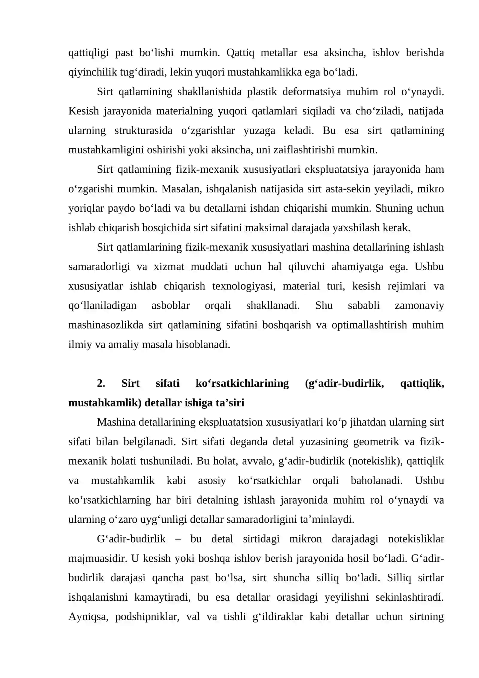 SIRTQI QATLAMLARINING SIFATI MASHINA DETALLARINING EKSPLUATATSION XUSUSIYATLARIGA TA’SIR 4