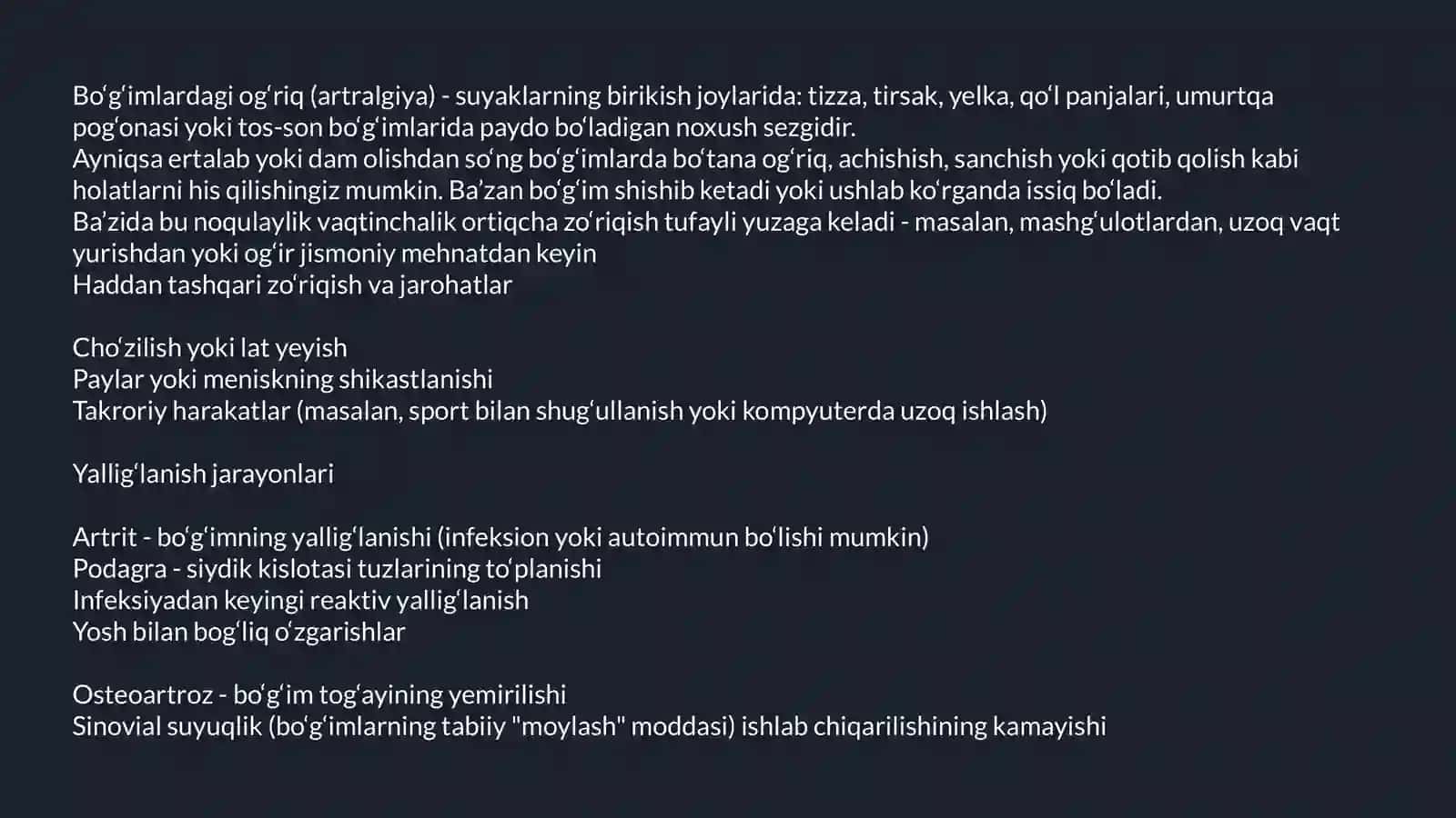 Bo'g'imlarning yallig'lanishi va sabablari 4