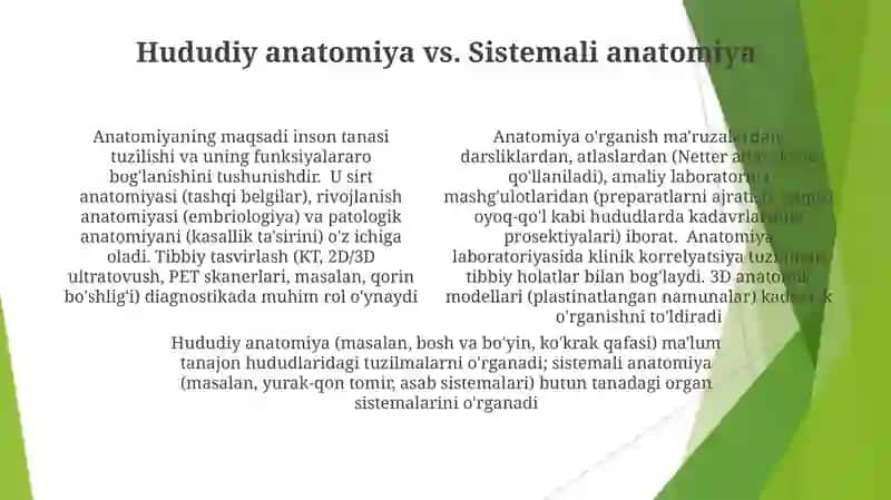 Anatomiyanining predmeti maqsadi, vazifalari va o'rganish usullari 4