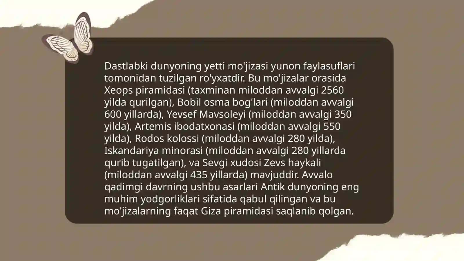 Kirish dunyoning 7 yangi mo'jizasi umumiy ma'lumot 4