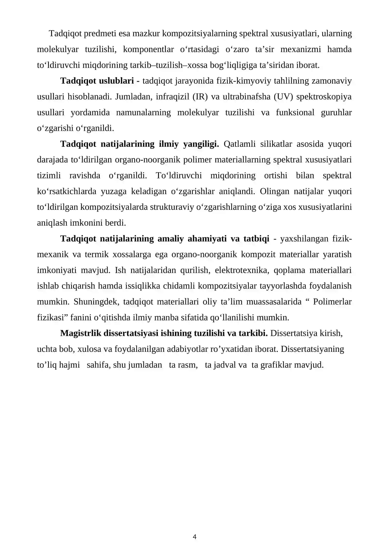 QATLAMLI SILIKAT MATERIALLAR ASOSIDA YUQORI DARAJADA TO’LDIRILGAN ORGANO – NOORGANIK POLIMER MATERIALLAR SPEKTRLARINI O’RGANISH 4