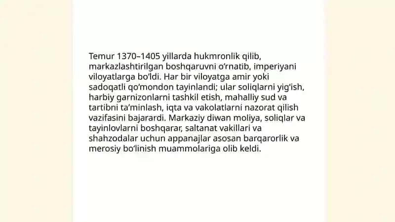 Temur va temuriylar imperiyasi davlati va huquqi 4