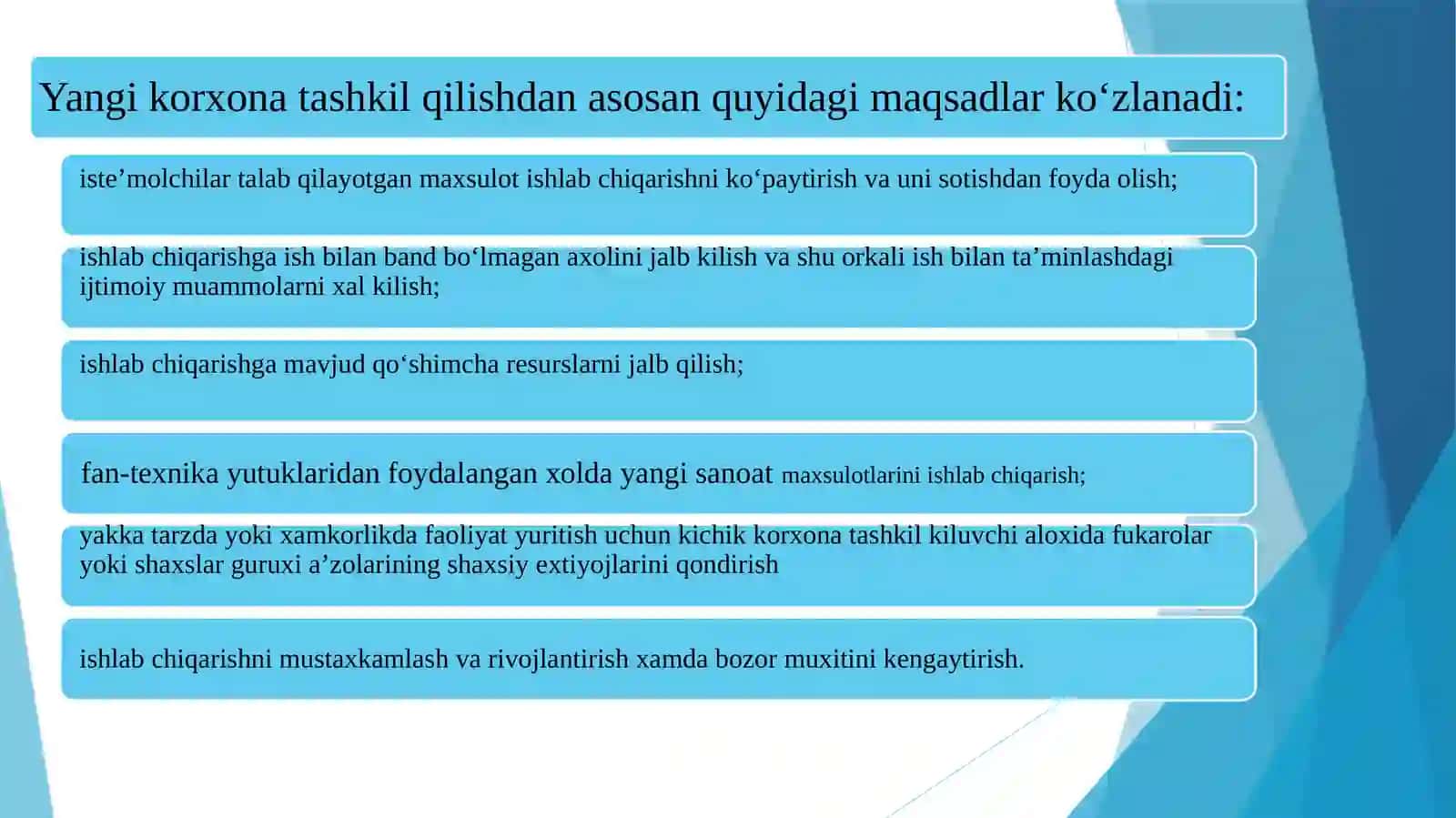 Korxonaning tashkil etish va uning faoliyatini tugatish 4