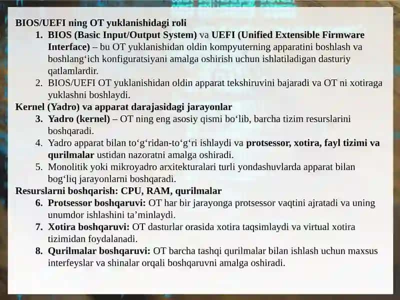KOMPYUTER QURILMALARINI BOSHQARISHDA OPERATSION TIZIMLARNING O‘RNI 4