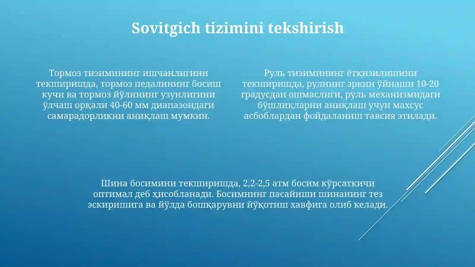 Avtomobil shinalari va boshqa mexanik qismlarni tekshirish 4