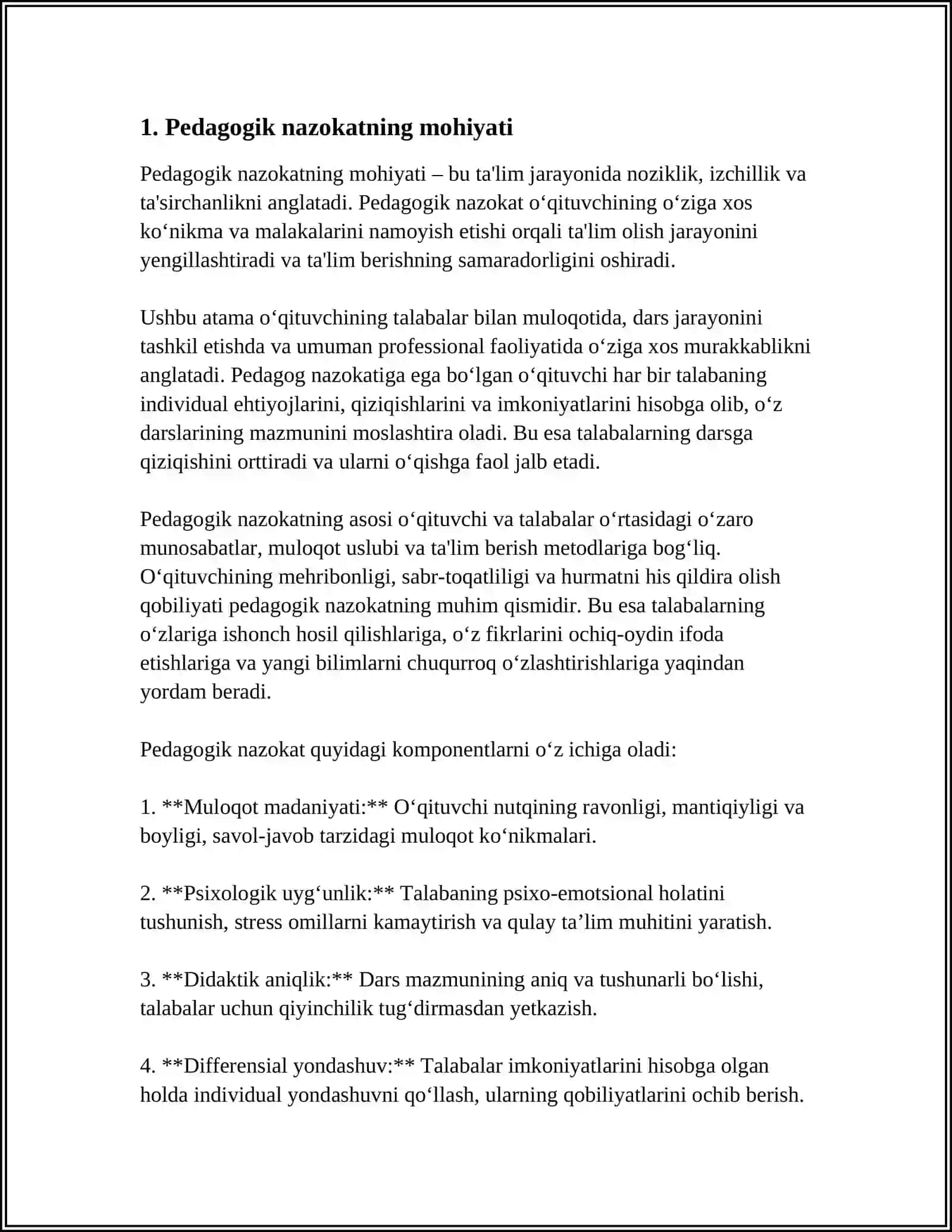OʻQITUVCHI KASBIY FAOLIYATIDA PEDAGOGIK NAZOKAT VA ODOB-AXLOQ 4