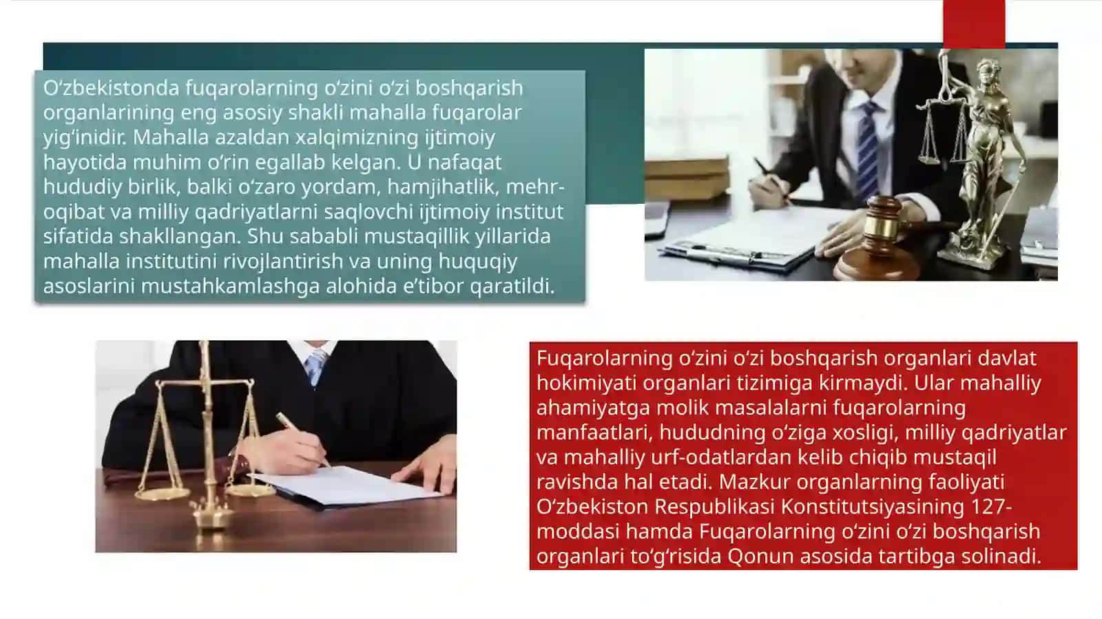 Fuqarolarning o‘zini o‘zi boshqarish organlari tizimlari, vakolatlari hamda faoliyat prinsiplari 4