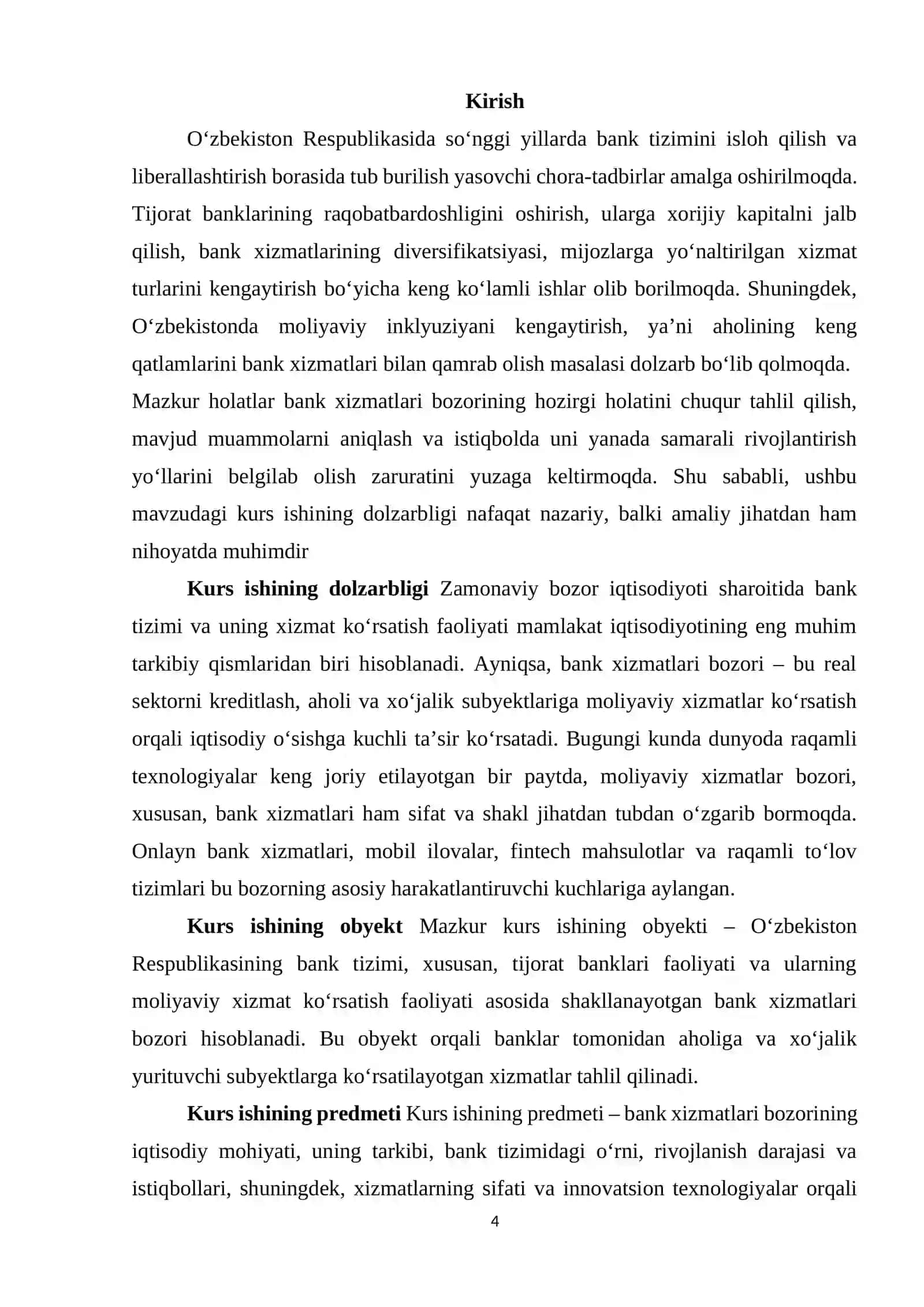 Bank xizmatlari bozorining hozirgi holati va rivojlanish istiqbollari 4