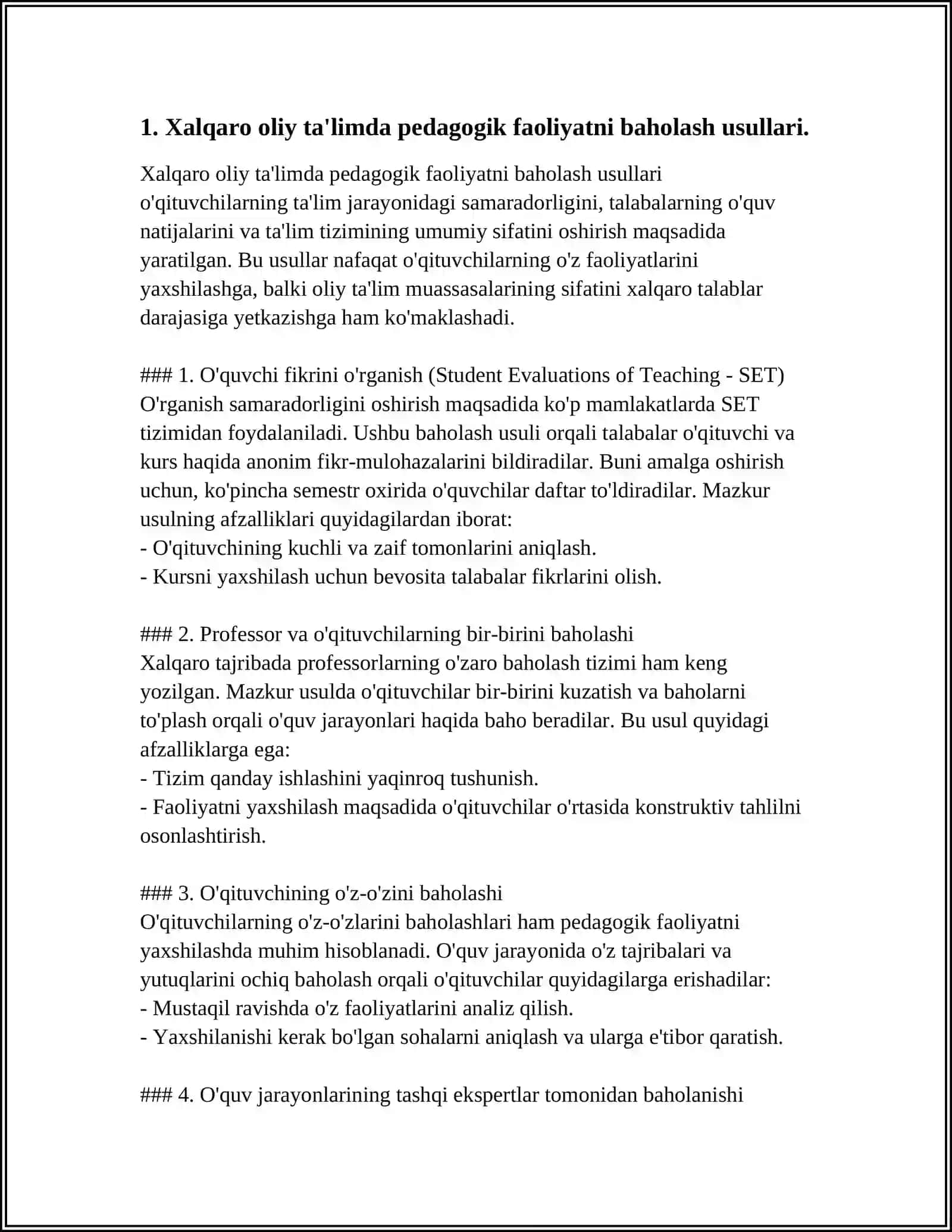 OLIY TA’LIM MUASSASALARI PEDAGOG-KADRLARI FAOLIYATINI BAHOLASHNING XALQARO TAJRIBALARI 4